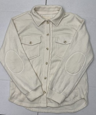 Thread & Supply Whisper White Sweatshirt Shacket Elbow Patch Size M NWT