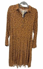 Uncle Frank S/M Mustard Abstract Print Tiered Midi Shirt Dress Made in USA