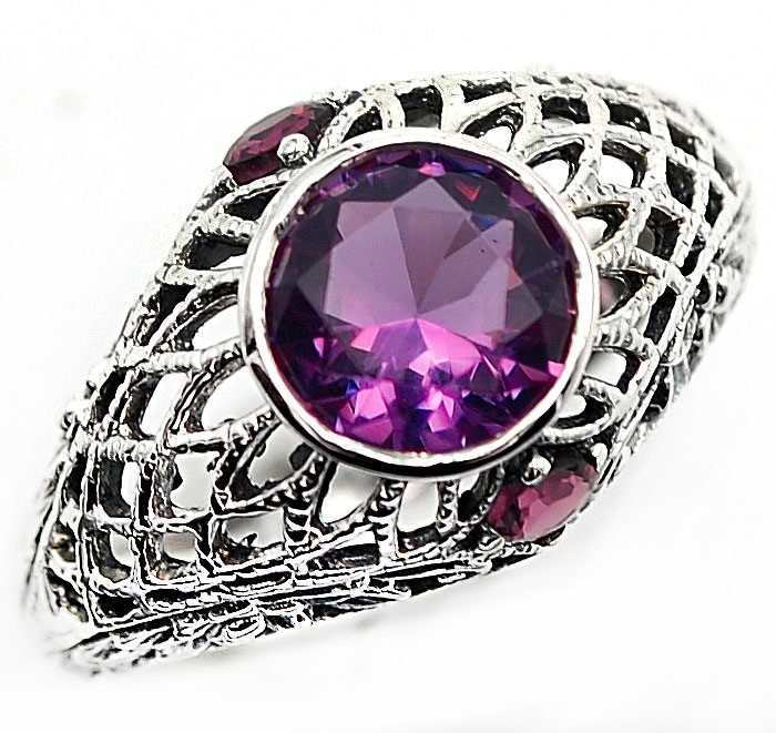 2CT  Amethyst 925 Sterling Silver Nouveau Style Ring Jewelry Sz 7 