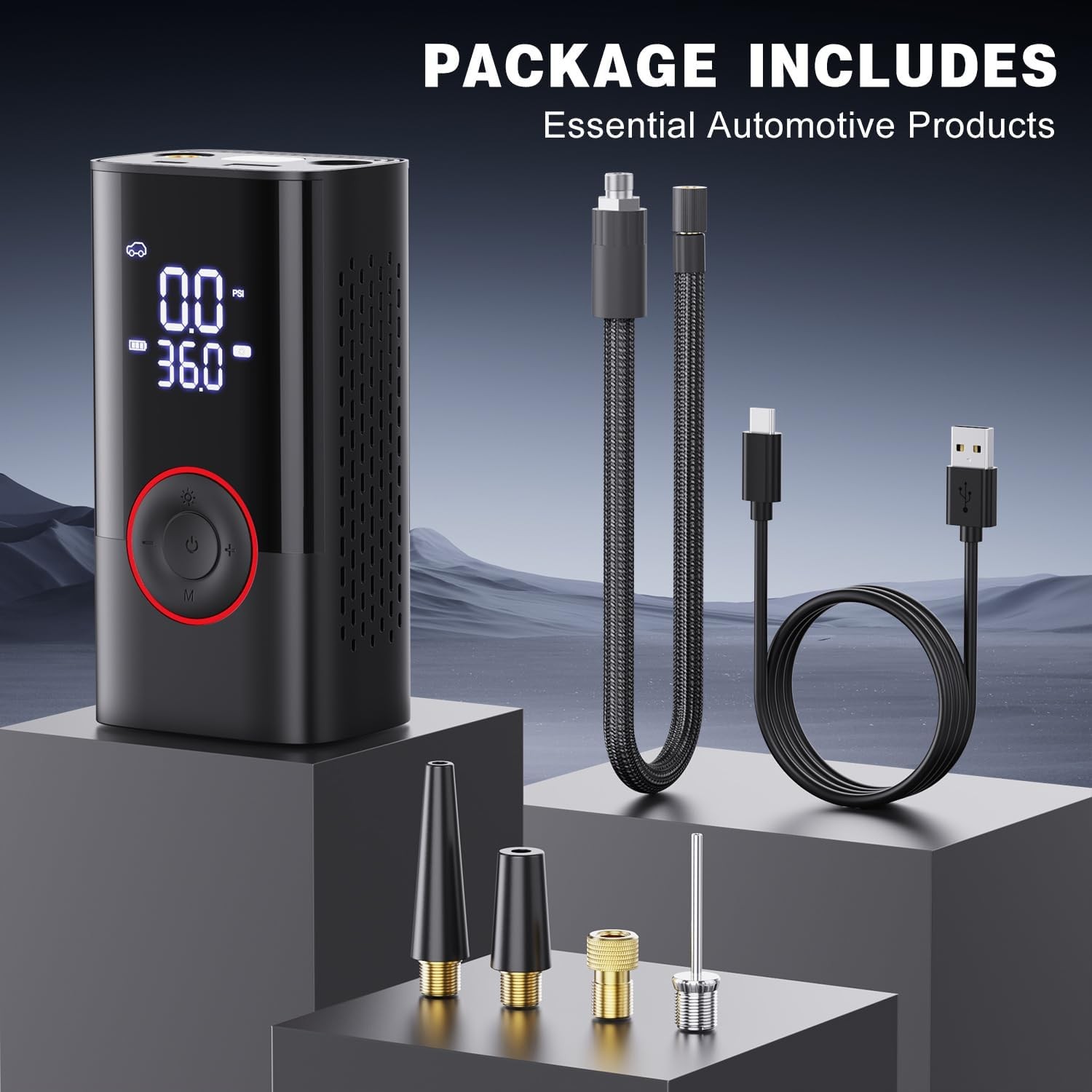 Tire Inflator Portable Air Compressor - Portable Cordless Mini Air Pump with Dig