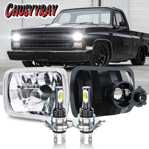 x2 7x6" 5x7 LED Headlights Hi/Lo Lamps For 1981-1986 Chevrolet C10 C20 C30