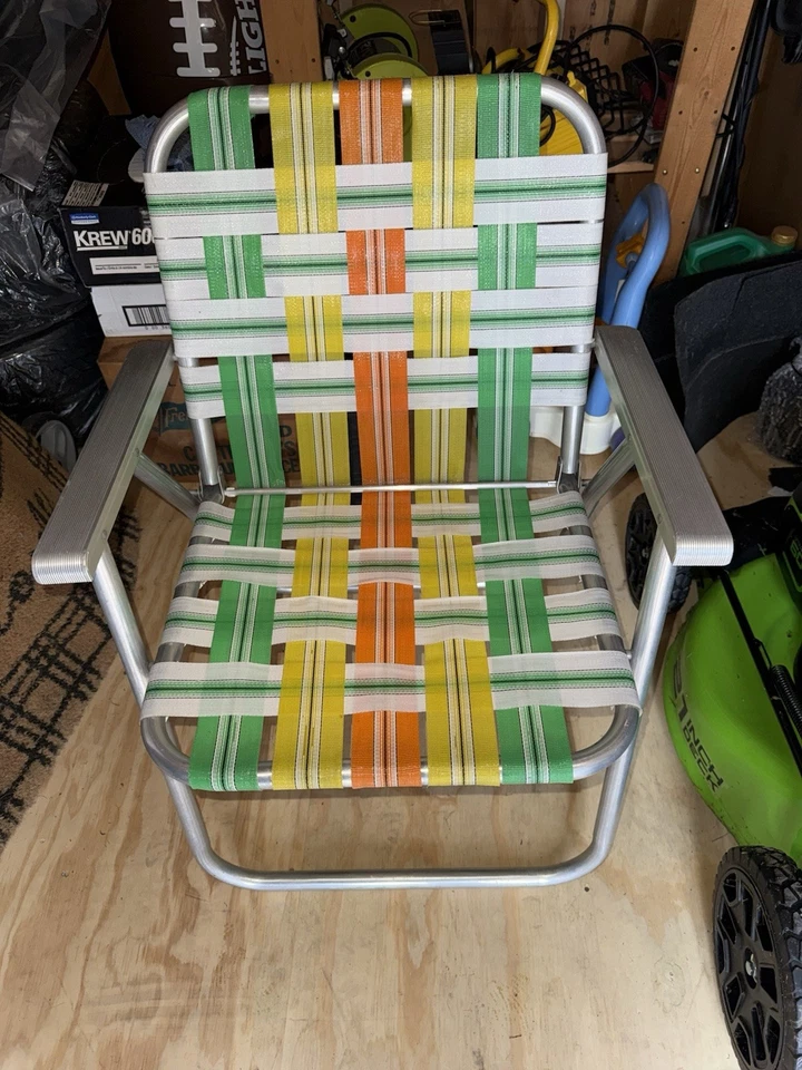 SILLA DE CÉSPED plegable de aluminio MCM vintage piscina playa pierna corta silla clavija flejes Foto 2 de 4