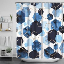 Geometric Shower Curtain Set, Modern Geometric Art 72"W x 72"L Pack of 1 Blue