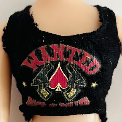 Bratz Clothing: Wild West - Sorya. Black Vest Top T-Shirt Cowgirl Wanted Rodeo