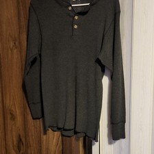 Men's Black Waffle-Knit Henley Sweater Cotton Blend Long Sleeve Button Accent
