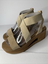 Yellow Box Reston Size 7 Open Toe Platform Wedge Sandals Beige Natural Comfort