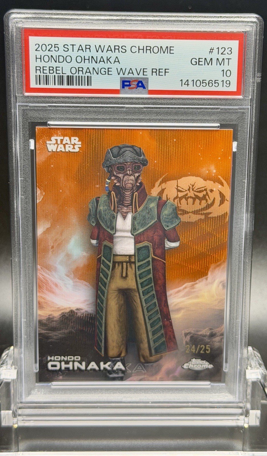 2025 Topps Star Wars Chrome #123 Hondo Ohnaka Orange Wave /25 PSA 10 pop 1