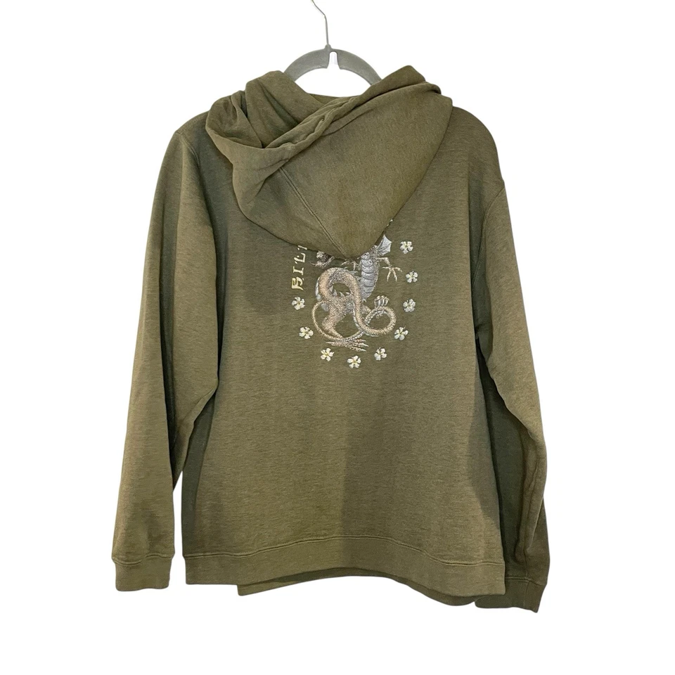 Vtg 90s Billabong Hoodie Green Dragon Surf Y2K Rare Chinese Floral Size S - Image 2 of 4