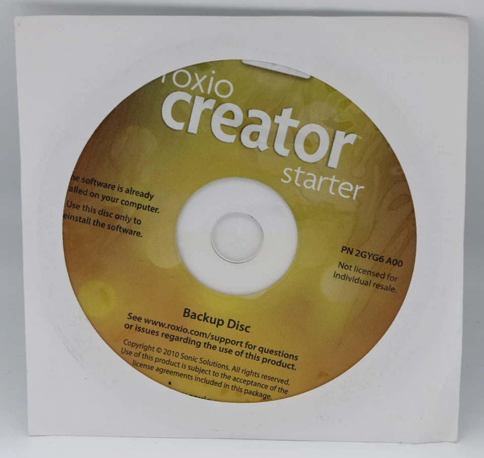 New Sealed Roxio Creator Starter Dell Edition Backup Disk 0GYD9F 2GYG6 A00 DVD - Image 3 of 4