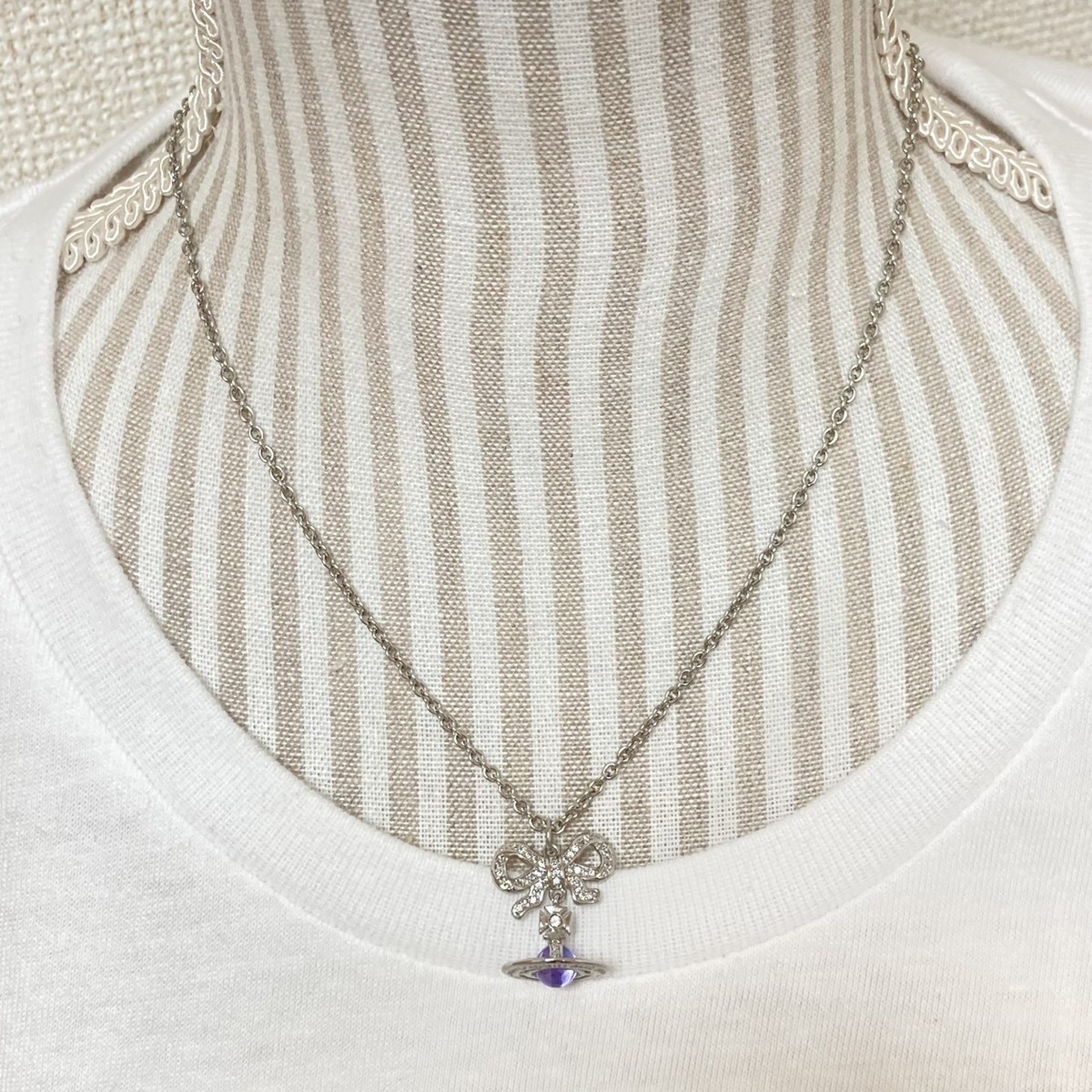Vivienne Westwood Necklace OCTAVIE Ribbon Orb Purple Silver T.2cm