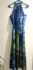 Julia Jordan Blue Green Tropical Floral Halter Belted Maxi Dress Women’s 