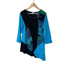 Parsley  Sage Mixed Print Asymmetrical Top Lagenlook M