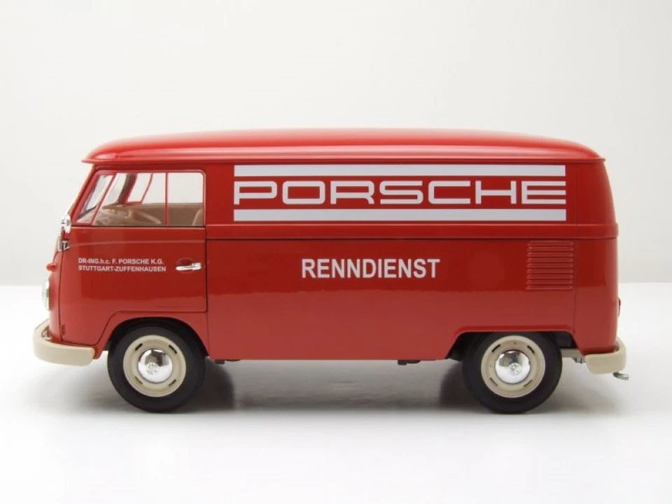 VW T1 Bus Scatola Porsche Servizio Gara 1963 Rosso Modellino Auto 1:18 Welly - Immagine 3 di 4