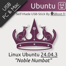 CLÉF USB LINUX UBUNTU 24.04.3 08/25 NOBLE NUMBAT BOOTABLE DRIVE LIVE & INSTALL