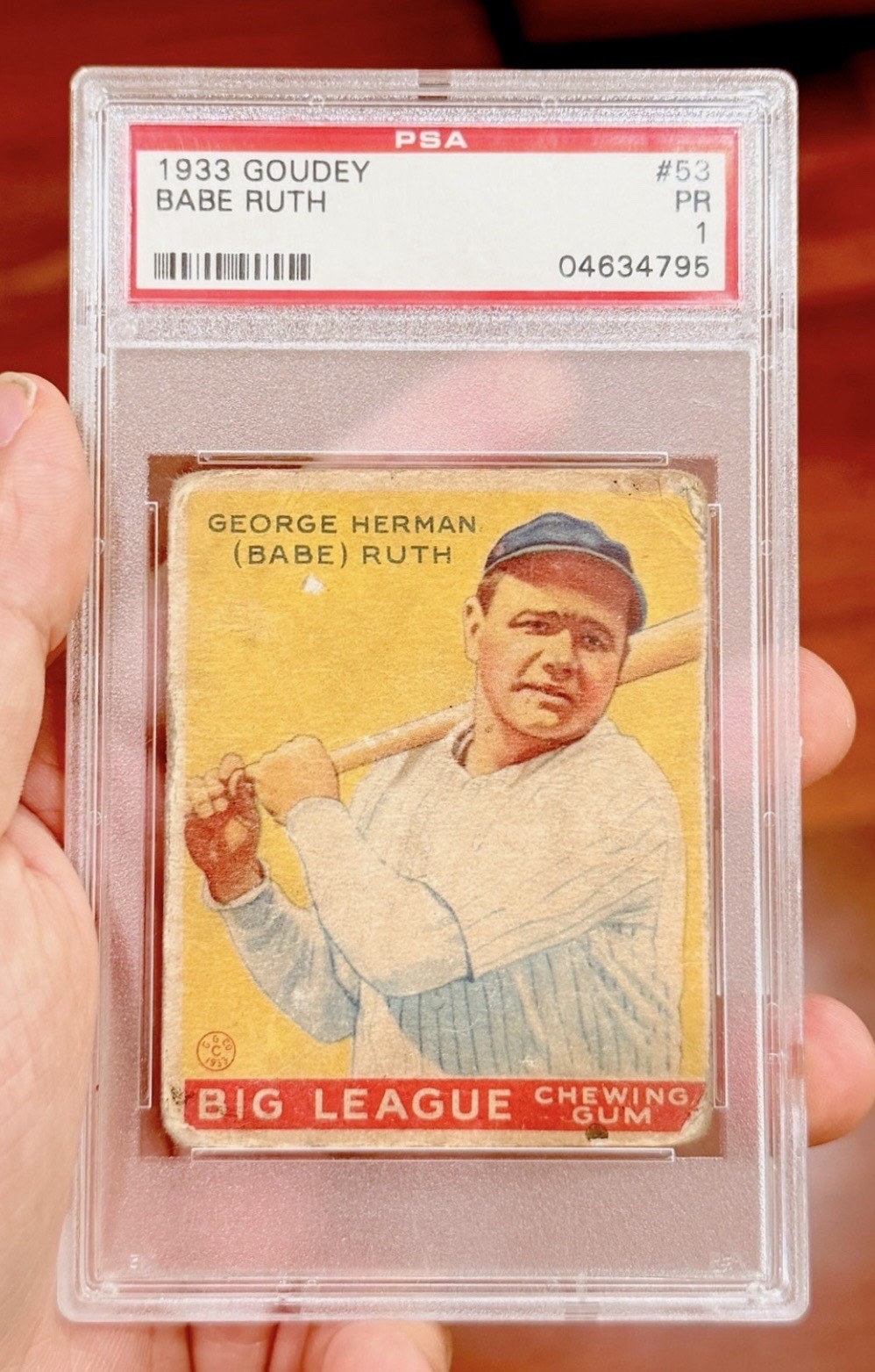 1933 GOUDEY BABE RUTH #53 PSA 1 YELLOW! CENTERED EYE APPEAL! WOW