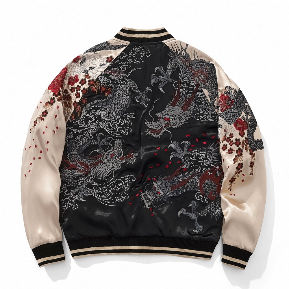 Mens Sukajan Jacket Vintage Style Japanese Dragon Embroidery