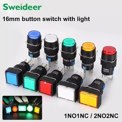 16mm LED Drucktaster Schalter 12V 24V 220V Momentan Ein Ausrastend