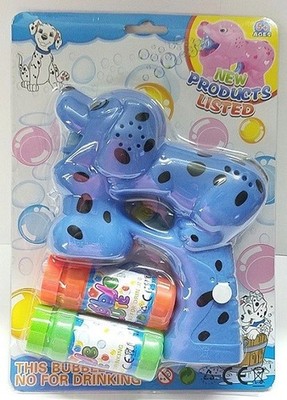 BLUE FLASHING LIGHT UP DOG BUBBLE GUN w/ BARKING SOUND MACHINE BLOWER 2 BOTTLES