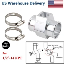 38mm Joint Pipe Radiator Hose Adapter fits 1/2"-14NPT Water Temp Gauge Sensor