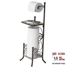 English Style Bathroom Toilet Tissue Roll Holder Stand with Shelf, Bronze