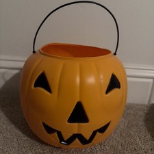 VINTAGE JACK-O-LANTERN Pumpkin PAIL USA made Trick or Treat BUCKET