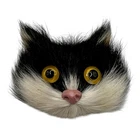 Vintage Black and White Fur Cat Face Brooch Pin Costume Jewelry