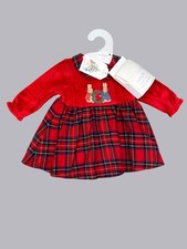 Peter Rabbit Age 0-3 Months Baby Girls Christmas Check Dress & Tights Set BNWT