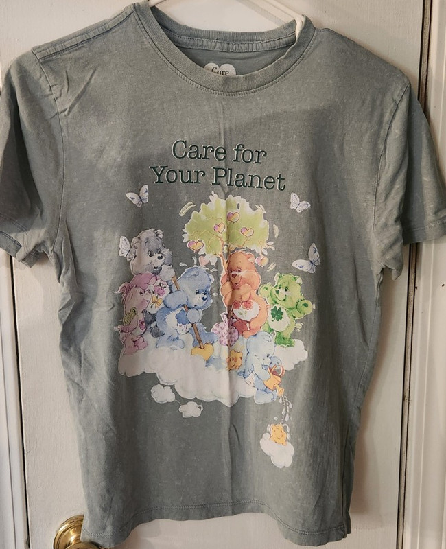 Care Bears Girls XS Gray "Care for Your Planet" Graphic Crew Neck T-Shirt