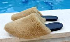 Jenni Kayne Shearling Mules Tan Fur Slides EU 39 US 9 Made In Italy