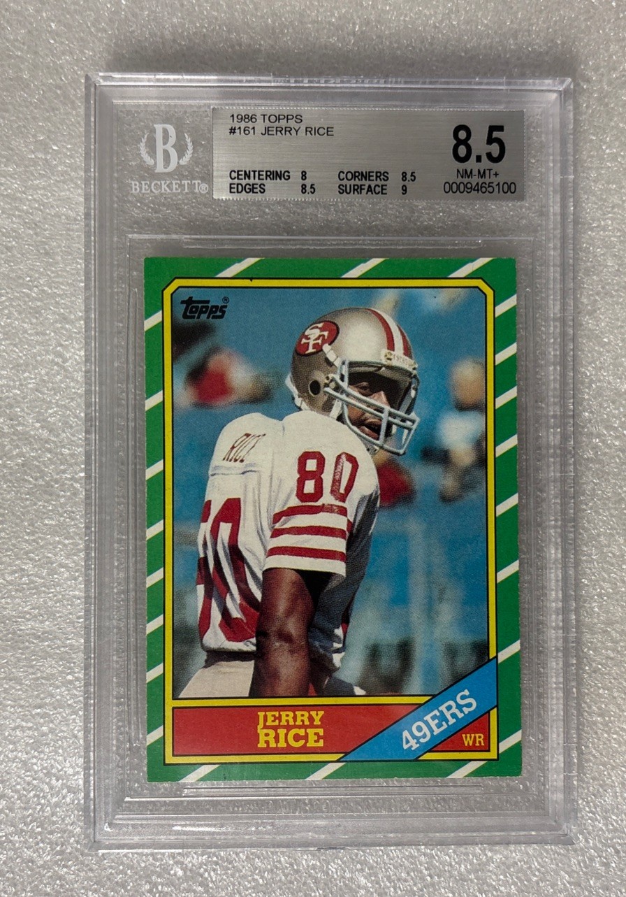 1986 Topps Football Jerry Rice #161 (RC) Rookie BGS 8.5 San Francisco 49ers