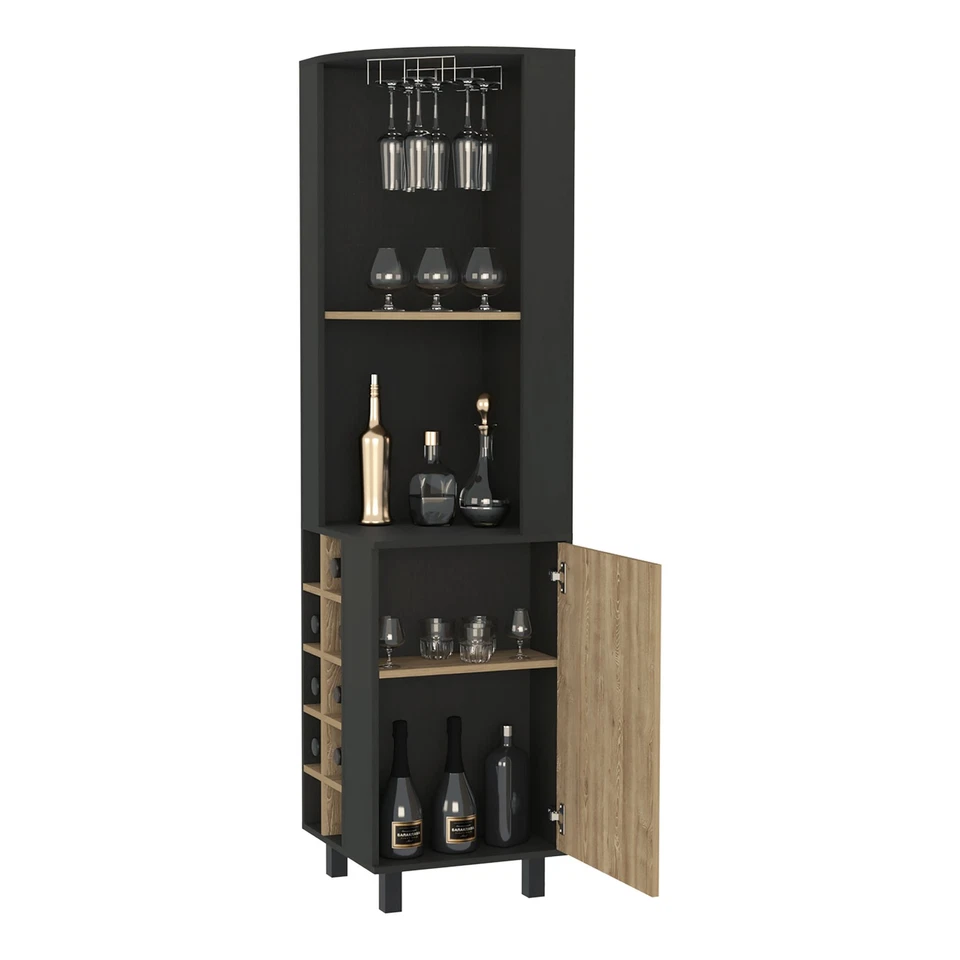 70.8" Bar Cabinet with Wine Storage 10 Bottle Rack 4 Shelves Black Wengue Finish - Image 4 of 4