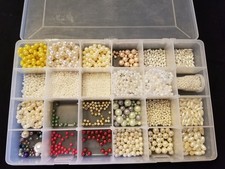 Assorted Faux Pearl Beads In Storage Box For Jewelry Making and Crafts Mixed Lot
