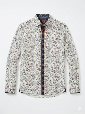 A. Noir Floral Button Down Shirt Mens Size 3 White Botanical Print NWOT