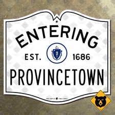 Entering Provincetown Massachusetts city limit road sign Cape Cod 1950 12x10