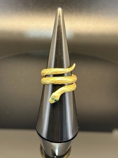 18K Gold Snake Emerald Ring, Adjustable, 7.25g, Exotic Luxury