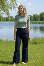 Tory Burch Maddie Pant Navy Blue Womens Sz 0 Wide Leg Cotton Blend Career Pants