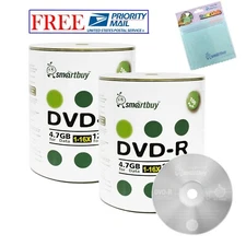 200 Smartbuy DVD-R 16X 4.7GB Logo Top Blank Media Disc + FREE Micro Fiber Cloth