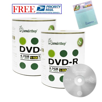 200 Smartbuy DVD-R 16X 4.7GB Logo Top Blank Media Disc + FREE Micro Fiber Cloth