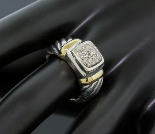 David Yurman Pave Diamond Cable Band Ring Size 7 Silver/18K Yellow Gold Vintage - Picture 2 of 5