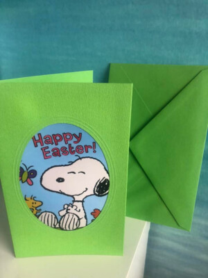 Peanuts Snoopy Grusskarte Happy Easter Osterkarte - handgefertigt inkl. Umschlag