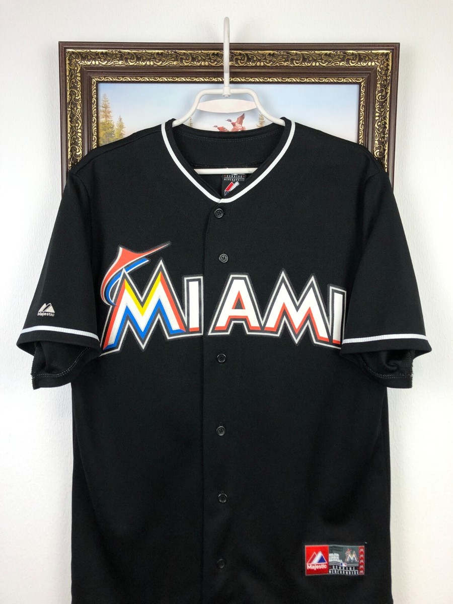 Vintage 90's USA Miami Marlins Majestic Jersey Mens Black Big Logo