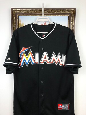 Vintage 90's USA Miami Marlins Majestic Jersey Mens Black Big Logo
