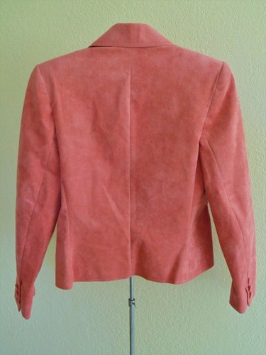 Vtg Womens Petite Sz S I Magnin Coral Peach Ultra Suede Crop Blazer Jacket LNC - Picture 2 of 2