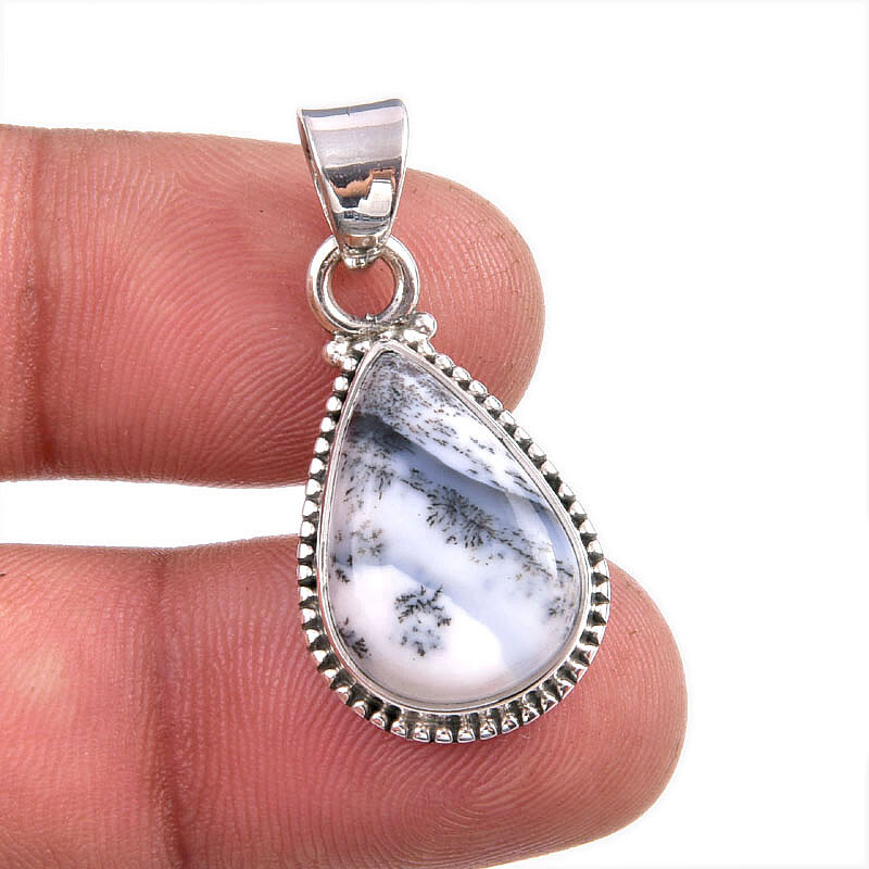 Natural Dendrite Opal Gemstone 925 Solid Sterling Silver Gift Pendant 1.5