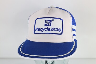 Deadstock Vintage 80s 3 Stripes BFI Recycle Now Trucker Hat Cap Snapback USA
