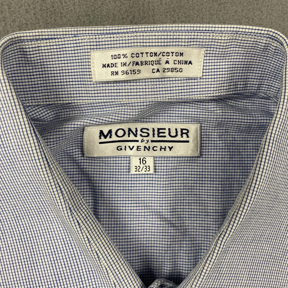 Monsieur by Givenchy Mens Casual Shirt Size 16 32/33 Vintage Gingham Plaid LS — 第 4/4 张图片
