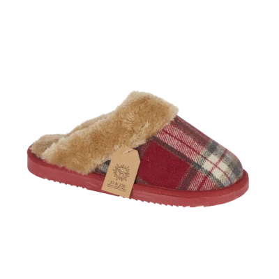 JO AND JOE Jo & Joe Damen Shetland Hausschuhe Damen Tartan Memory Foam Pantolette Slipper rot