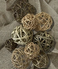 Lot of 9 Assorted Decorative Balls Hand-Wrapped using Natural Grapevine /Grasses