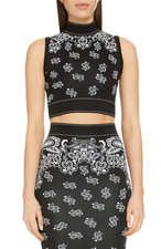 BALMAIN Paisley Jacquard Crop Top Knit Back Z...