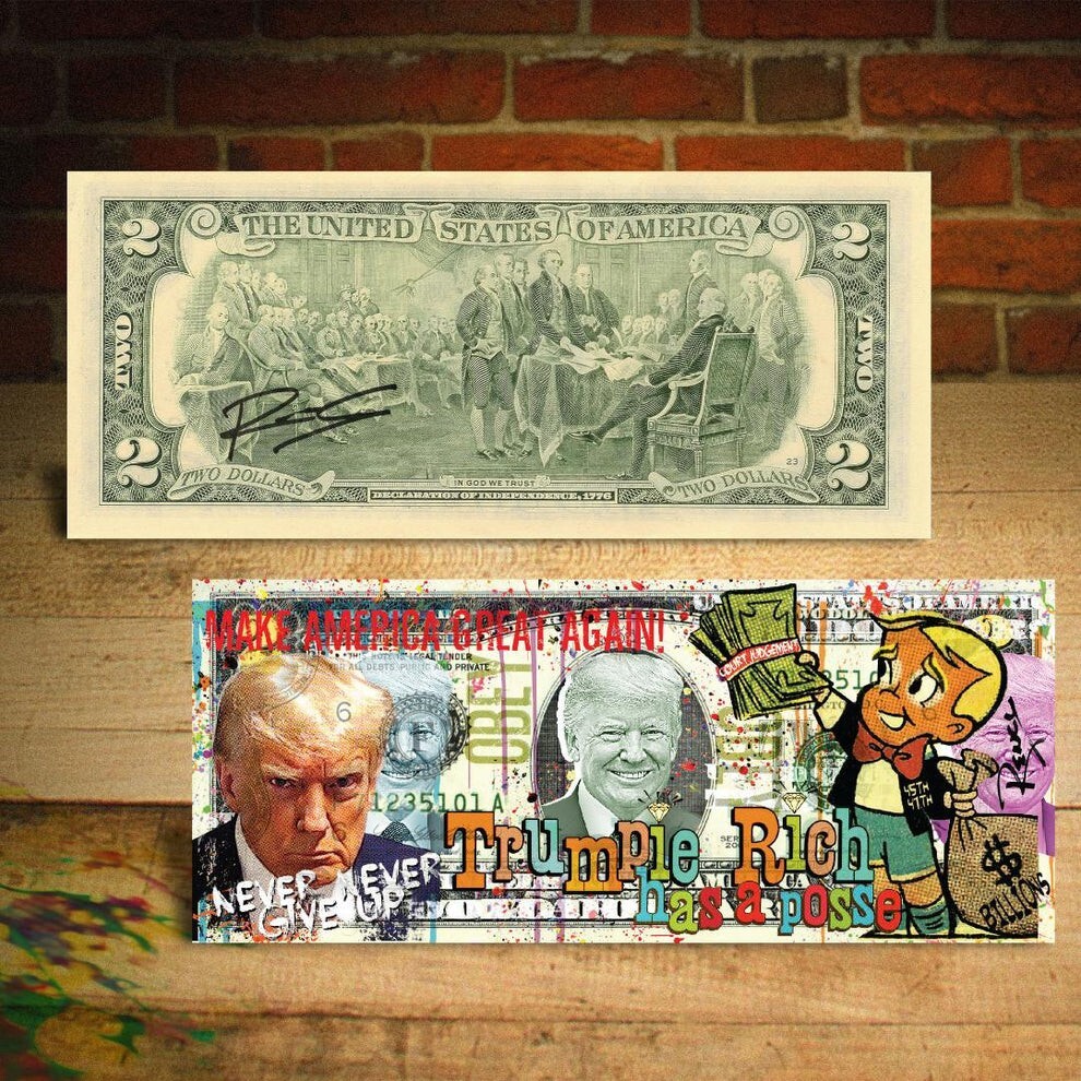 Donald Trump Trumpie Rich U.S. $2 Bill Pop Art Signed Rency Presidential Mugshot